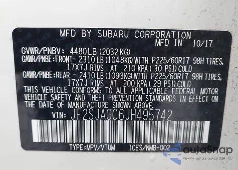 2018 Subaru Forester 2.5I Premium from USA, damaged, VIN JF2SJAGC6JH495742